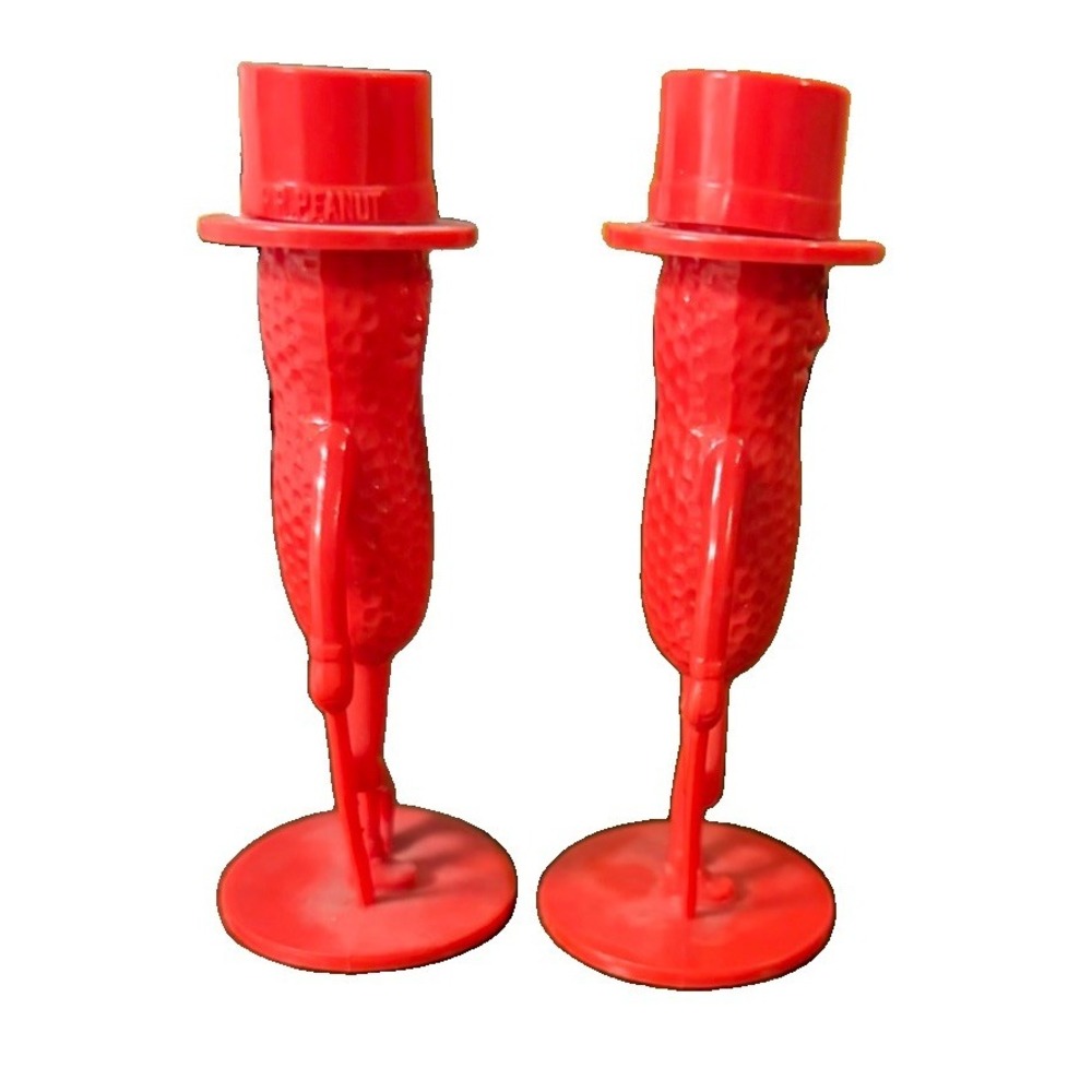 Vintage Planters Mr Peanut Salt Pepper Shakers Red Plastic Figural S&P Pair - Picture 4 of 7
